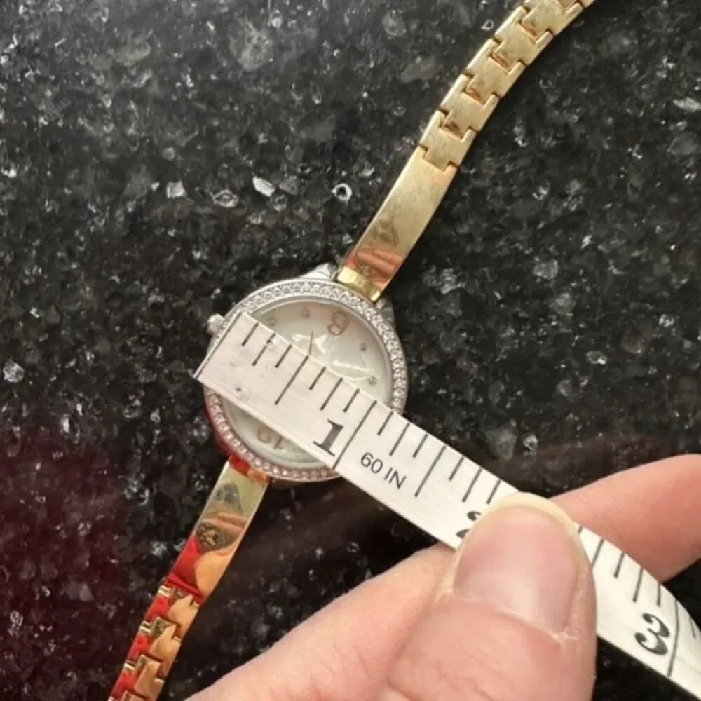 Chico’s Large Face Mother of Pearl Pave Rhinestone Goldtone Delicate‎ Band Watch